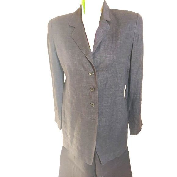 Linda Allard Ellen Tracy Blue Linen Jacket Pant Suit Women's Size 10 Long - Picture 2 of 16